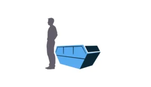 2 yard skip size guide with man standing for measurement – A1 Budget Skips