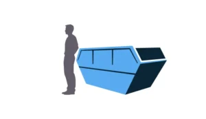 6 yard skip size guide with man standing for measurement – A1 Budget Skips