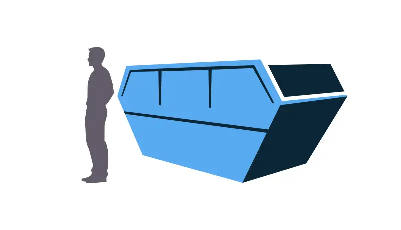 10 yard large skip size guide with man standing for measurement – A1 Budget Skips