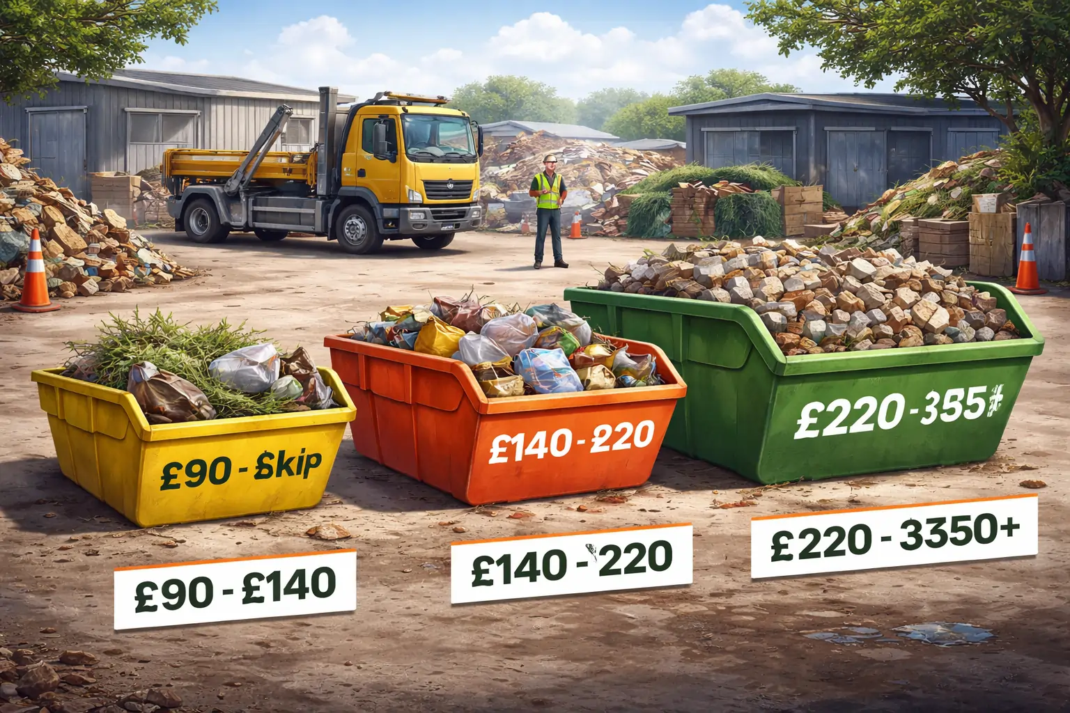 Skip hire cost in Poole showing different skip sizes for garden, household, and construction waste